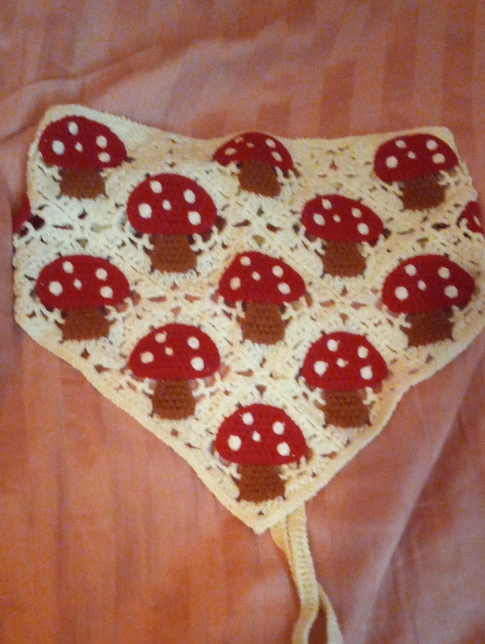 Crochet Mushroom Head Tie - Red and Cream